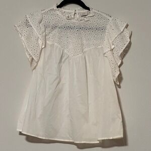 NWT! a new day cream eyelet flutter sleeve peasant blouse‎ top women size medium